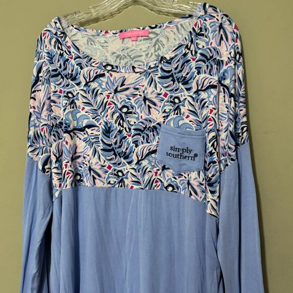 Simply Southern Long Sleeve Graphic Top – Blue Floral Print, Size XL - Picture 3 of 5